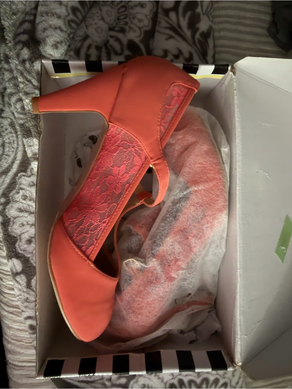 Chase + Chloe Coral Lace Peep-Toe Mary Jane Heels